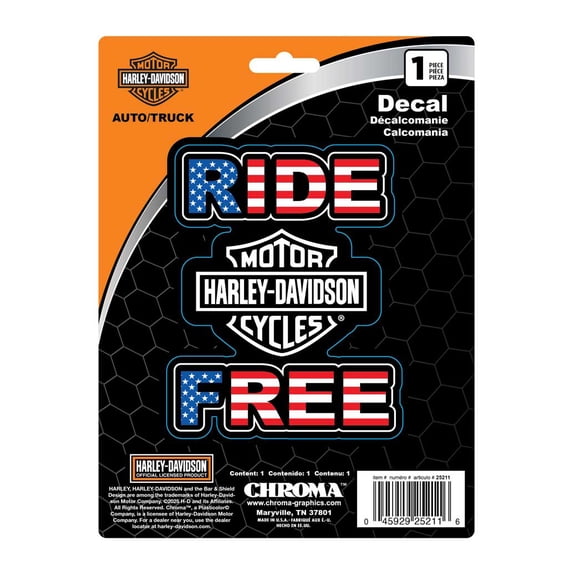 Harley-Davidson Bar & Shield Logo RWB Ride Free Vinyl Decal - 6 x 8 in., Harley Davidson