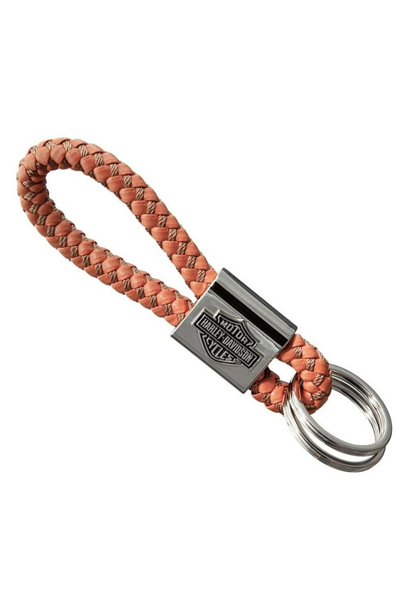 Bar & Shield Logo Vinyl Braided Strap Key Chain - Orange, Harley Davidson