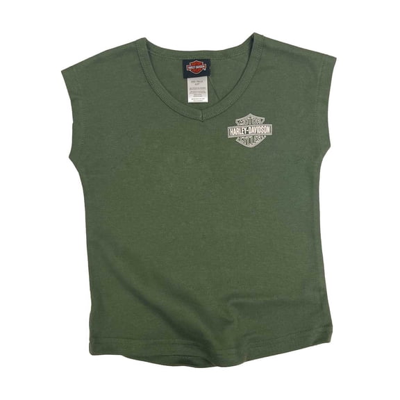 Harley-Davidson Big Girls' Bar & Shield Logo V-Neck Muscle Tee - Green (7/8), Harley Davidson