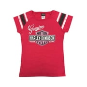 Harley-Davidson Big Girls' Glitter Genuine Legend Short Sleeve Tee, Pink (10/12), Harley Davidson