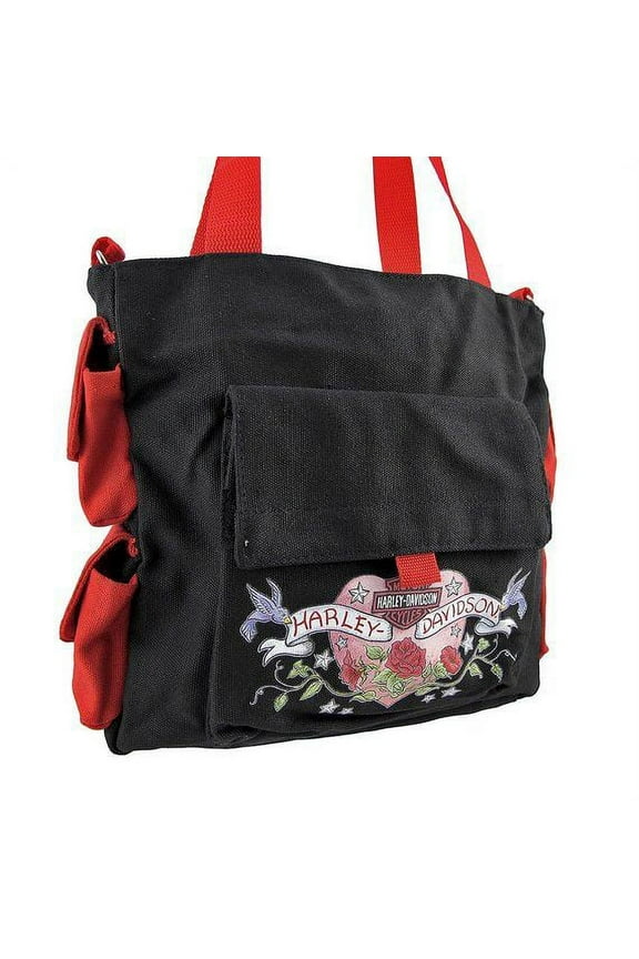 Black & Red Canvas Military Style Tote Handbag