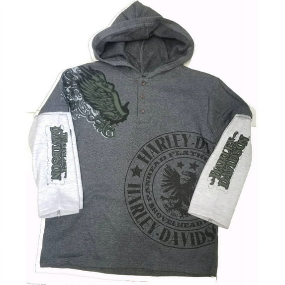 Harley-Davidson Boys Hooded Fleece Sweatshirt, Gray, Sizes 8-10