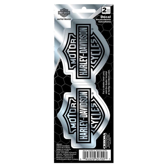 Harley-Davidson Chrome Bar & Shield Small Decal Set, Silver, 3" x 8", 2 Pieces