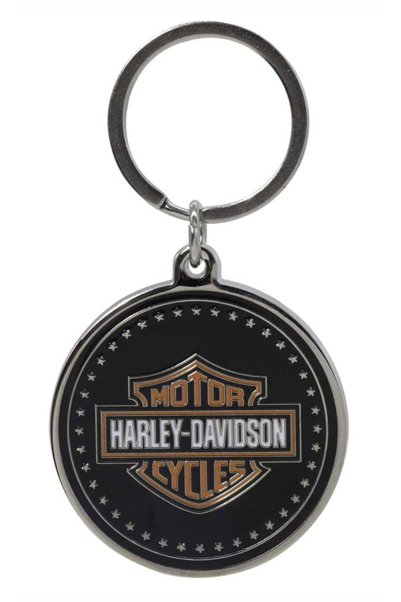 Coin-Style Bar & Shield Logo Key Chain, Black/Orange, Harley Davidson