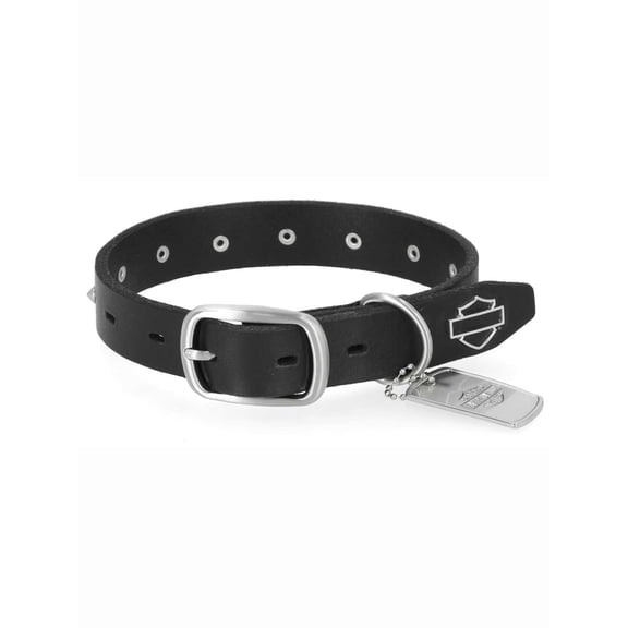 Harley-Davidson Cone Stud Bar & Shield Adjustable Leather Pet Collar – Black (M), Harley Davidson