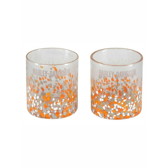 Harley-Davidson Confetti Double Old Fashion Glass Set - Hand-Blown - 14.5 oz., Harley Davidson