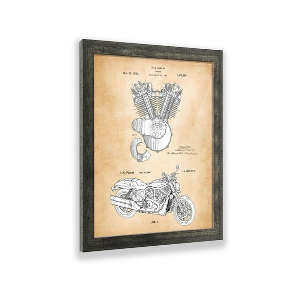 Harley Davidson Decor Framed Engine and 2006 Framed Motorcycle Patent Print, Unique Harley Davidson Wall Art, Garage Décor, Motorcycle Gifts For Men, 2137BW