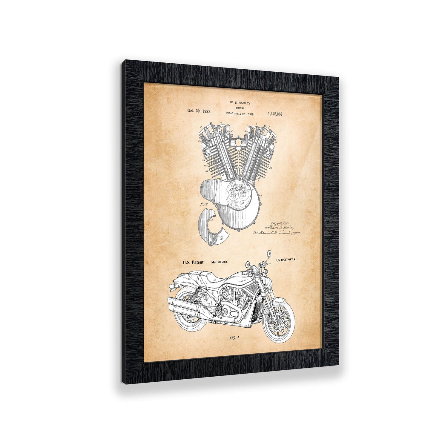 Harley Davidson Decor Framed Engine and 2006 Framed Motorcycle Patent Print, Unique Harley Davidson Wall Art, Garage Décor, Motorcycle Gifts For Men, 2137CH