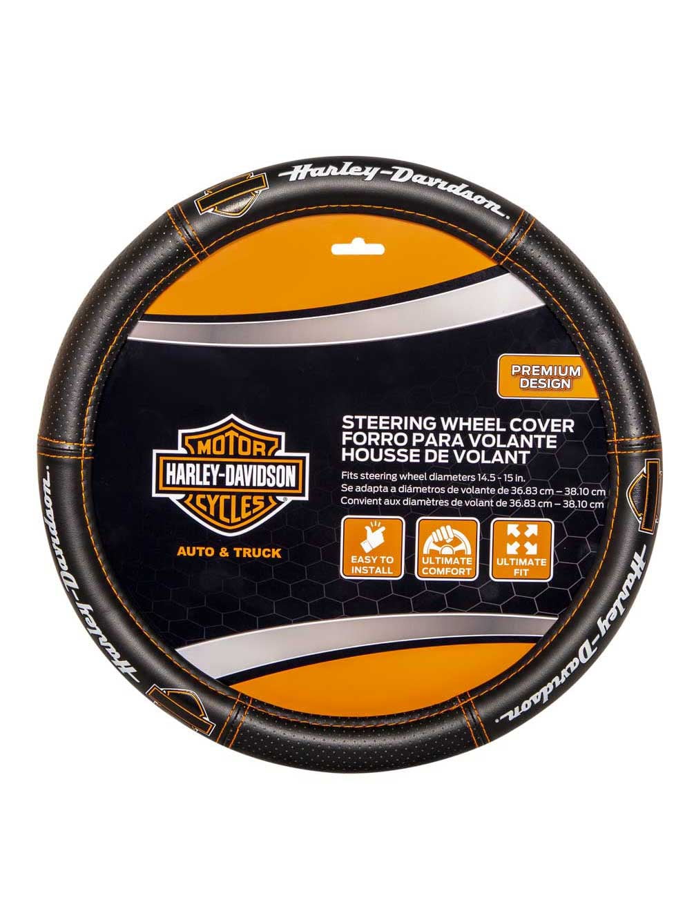 Harley-Davidson Deluxe B&S Steering Wheel Cover w/ Contrast Stitching, Black, Harley Davidson