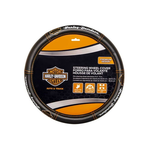 Harley-Davidson Deluxe B&S Steering Wheel Cover w/ Contrast Stitching, Black, Harley Davidson