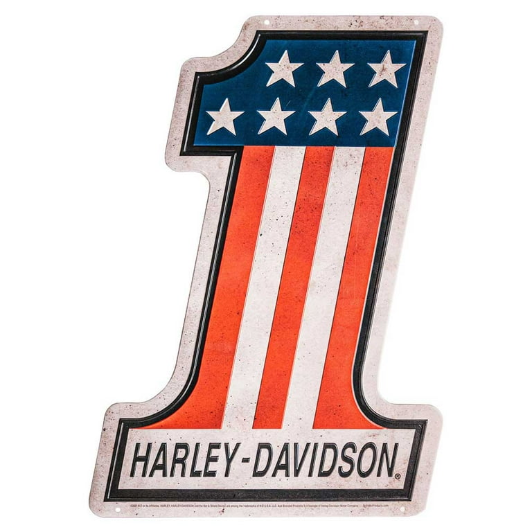 Harley-Davidson Distressed Tin Sign, Embossed #1 RWB Logo, 12.75 x