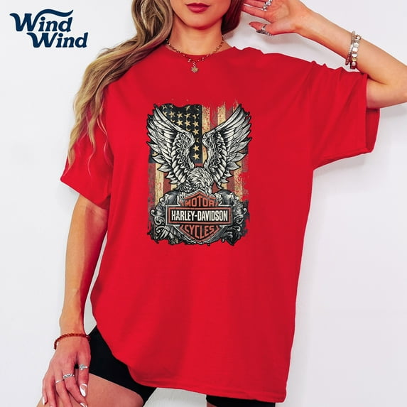 Harley-Davidson Eagle & Freedom Stripes T-Shirt – Vintage Patriotic Biker Graphic Tee for Men