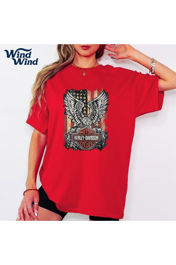 Harley-Davidson Eagle & Freedom Stripes T-Shirt – Vintage Patriotic Biker Graphic Tee for Men