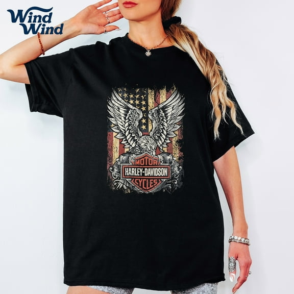 Harley-Davidson Eagle & Freedom Stripes T-Shirt – Vintage Patriotic Biker Graphic Tee for Men