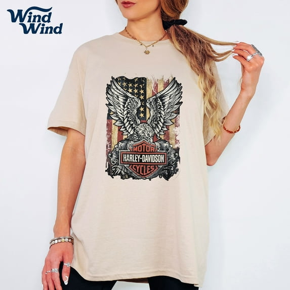Harley-Davidson Eagle & Freedom Stripes T-Shirt – Vintage Patriotic Biker Graphic Tee for Men