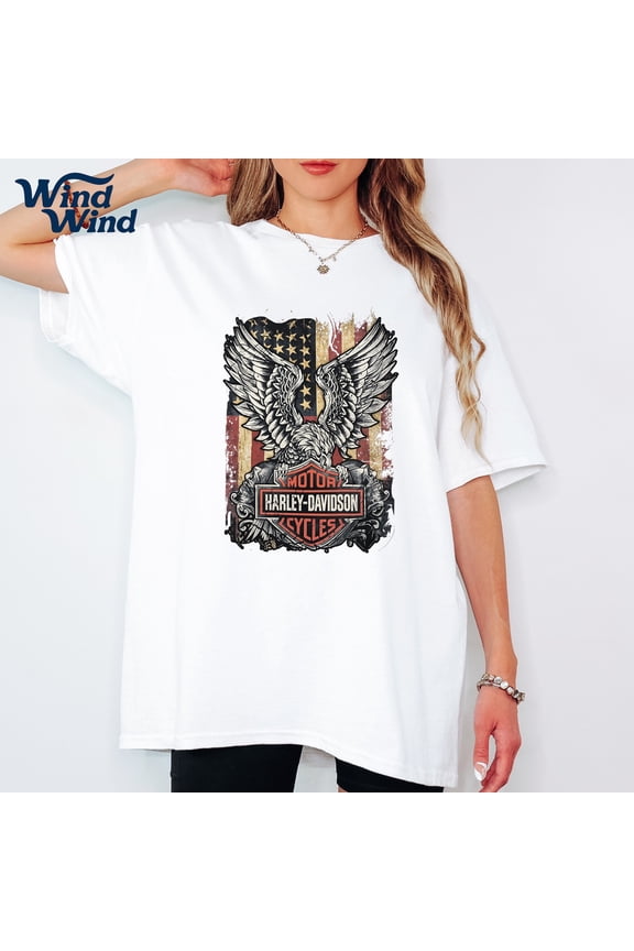 Harley-Davidson Eagle & Freedom Stripes T-Shirt – Vintage Patriotic Biker Graphic Tee for Men