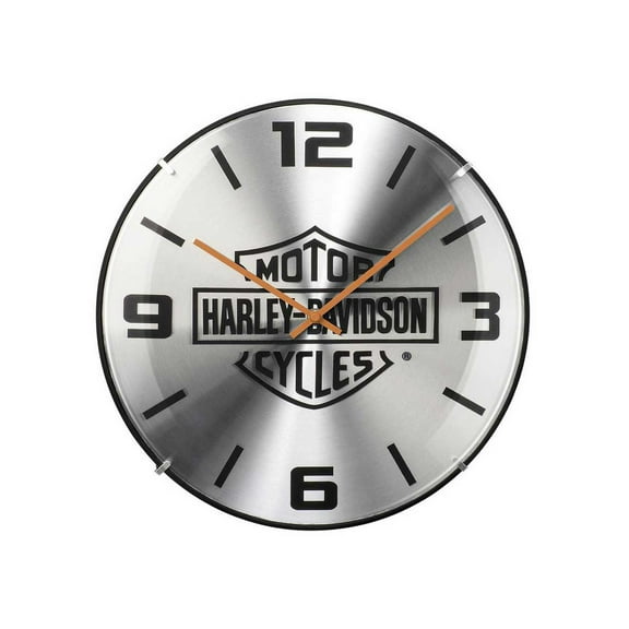 Harley-Davidson Embossed Bar & Shield Dome Metal Clock, 14 inch - Silver, Harley Davidson