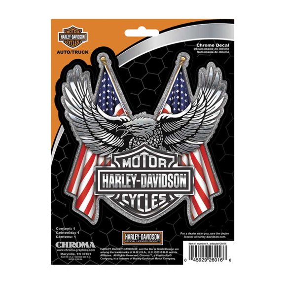 Harley-Davidson Embossed Bar & Shield Eagle Flag Chrome Decal - 6 x 8 in., Harley Davidson