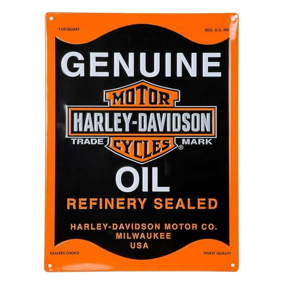 Harley-Davidson Embossed Tin Sign, Genuine Oil Can Bar & Shield, 12 x 15.75 inch, Harley Davidson