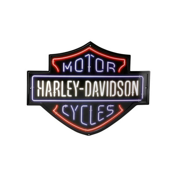 Harley-Davidson Embossed Tin Sign, Neon Look Bar & Shield Logo 19.75 x 15 inches, Harley Davidson