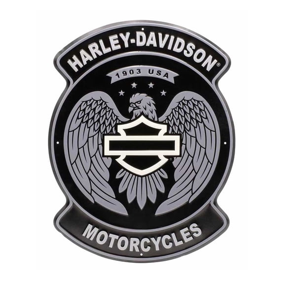 Harley-Davidson Embossed Tin Sign, Open Bar & Shield Eagle, 15 x 20 inches, Harley Davidson