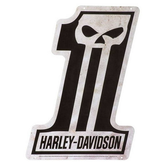 Harley-Davidson Embossed Tin Sign, Shaped #1 Skull Logo, 12.75 x 18 inches, Harley Davidson