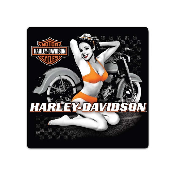 Harley-Davidson Flash Back Babe Embossed Tin Sign, 14.5 x 14.5 inches - Black, Harley Davidson