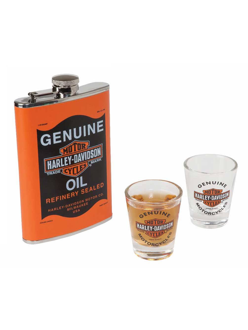 Harley-Davidson Genuine Oil Can Hip Flask & Shot Glass Gift Set