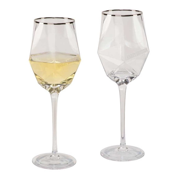 Harley-Davidson Geometric Wine Glass Set, Etched H-D Logos - Set of Two 18 oz., Harley Davidson