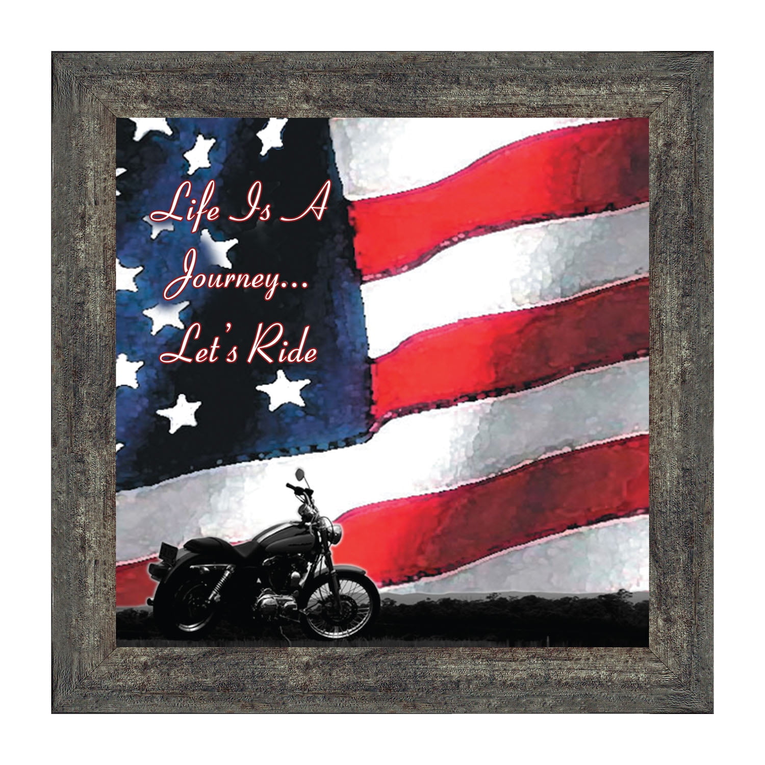 Harley Davidson Gifts for Men and Women, Patriotic Harley Accessories, Harley Davidson Wedding Gifts, American Flag for Harley Riders, "Life is a Journey, Let's Ride" Unique Motorcycle Wall Décor 8551