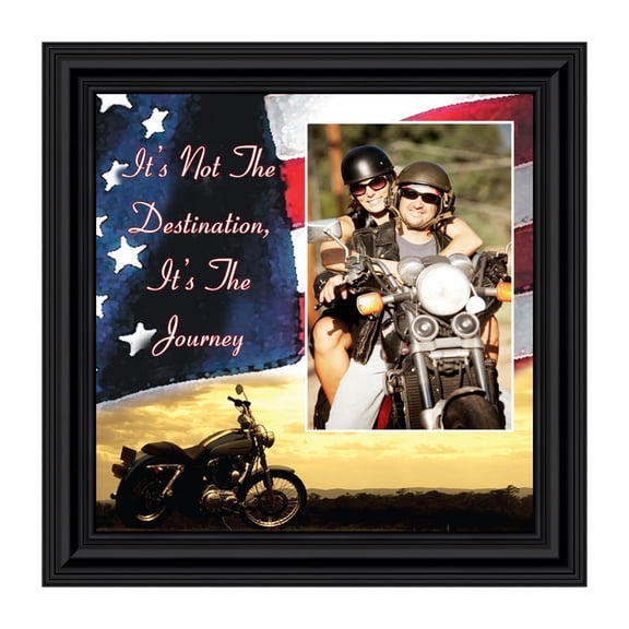 Harley Davidson Gifts for Men and Women, Patriotic Harley Accessories, Harley Davidson Wedding Gifts, Sunset American Flag for Harley Riders, "It's Not the Destination" Unique Motorcycle Decor, 9752