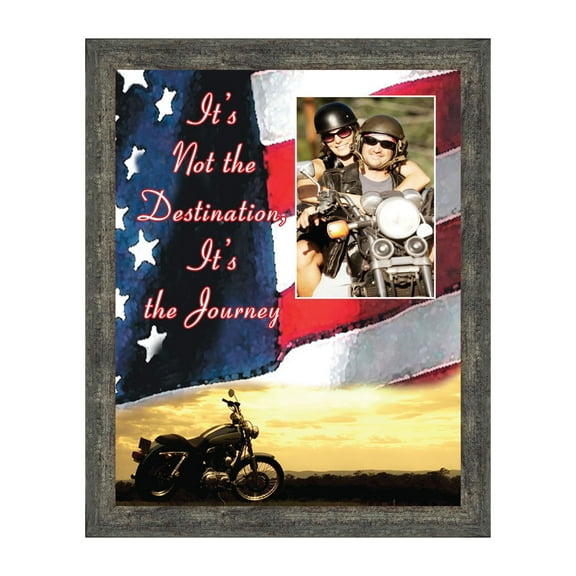 Harley Davidson Gifts for Men and Women, Patriotic Harley Accessories, Harley Davidson Wedding Gifts, Sunset American Flag for Harley Riders, "It's Not the Destination" Unique Motorcycle Decor, 5028