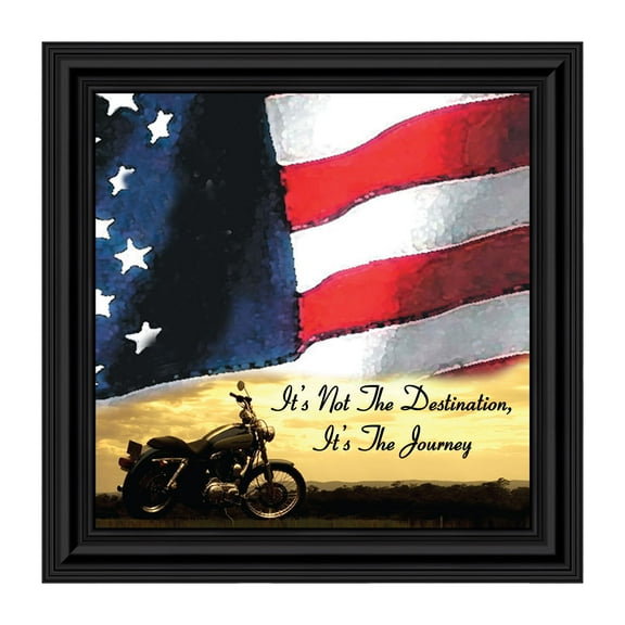 Harley Davidson Gifts for Men and Women, Patriotic Harley Accessories, Harley Davidson Wedding Gifts, Sunset American Flag for Harley Riders, "It's Not the Destination" Unique Motorcycle Decor, 8554