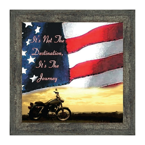 Harley Davidson Gifts for Men and Women, Patriotic Harley Accessories, Harley Davidson Wedding Gifts, Sunset American Flag for Harley Riders, "It's Not the Destination" Unique Motorcycle Decor, 8552