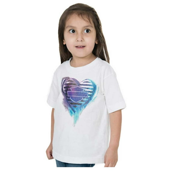 Harley-Davidson Girl's Love B&S Short Sleeve Toddler Cotton Tee - White (3T), Harley Davidson