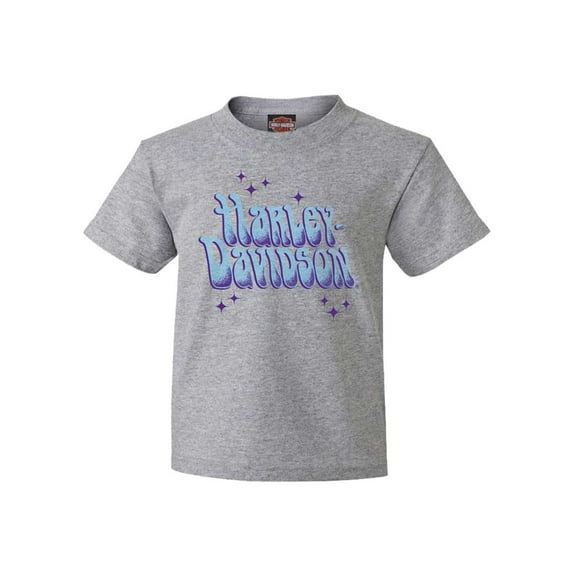 Harley-Davidson Girl's Starry Retro Short Sleeve Youth Tee - Heather Gray (S), Harley Davidson