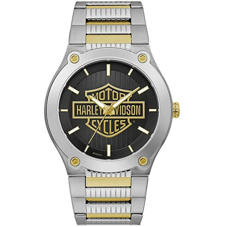 Harley Davidson Gold Bar Shield Stainless Steel Mens Watch 78A126