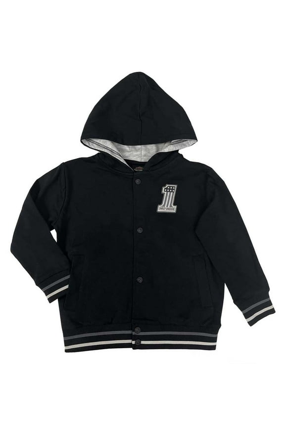 Little Boys' #1 Logo Patch Knit Varsity Hooded Jacket (4/5), Harley Davidson