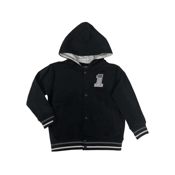 Harley-Davidson Little Boys' #1 Logo Patch Knit Varsity Hooded Jacket (6/7), Harley Davidson