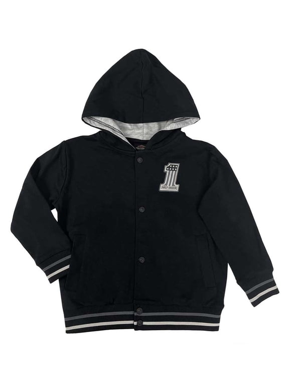 Little Boys' #1 Logo Patch Knit Varsity Hooded Jacket (6/7), Harley Davidson