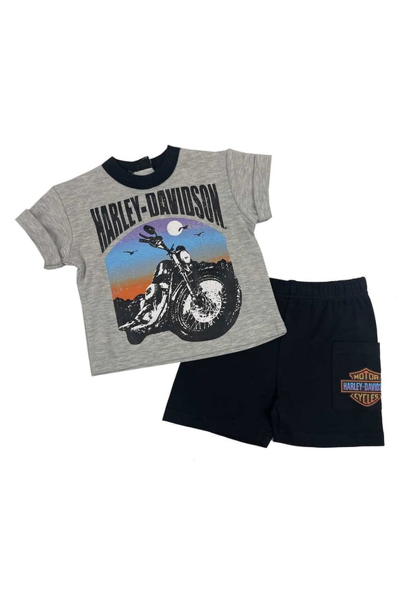 Little Boys' 2-Piece Toddler Knit Tee & Short Set, Gray (2/3T), Harley Davidson