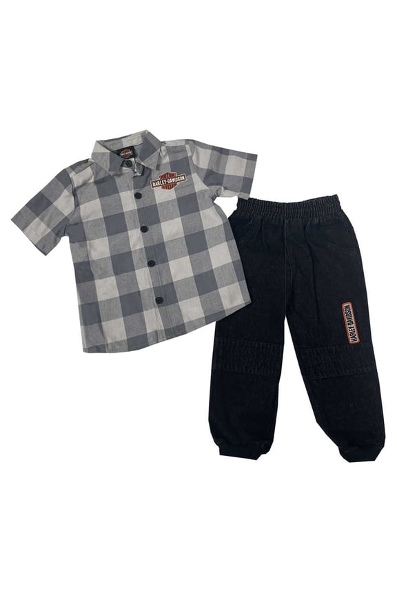 Little Boys' 2-Piece Toddler Plaid Shirt & Denim Pant Set (2/3T), Harley Davidson
