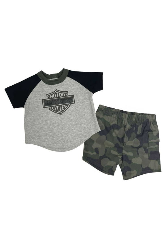 Little Boys' 2-Piece Toddler Raglan Tee & Camo Short Set (2/3T), Harley Davidson