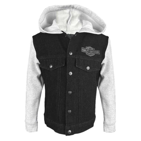 Harley-Davidson Little Boys' B&S Logo Denim Fleece Toddler Jacket - Black (4/5T), Harley Davidson