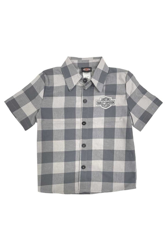 Little Boys B&S Short Sleeve Plaid Flannel Toddler Shirt (4T/5T), Harley Davidson