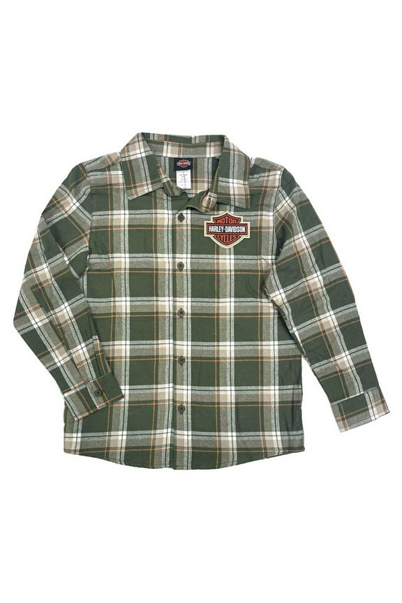 Little Boys' Bar & Shield Brushed Plaid Long Sleeve Shirt (4/5), Harley Davidson