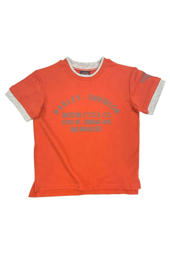 Little Boys' Double Layered Short Sleeve Tee - Orange (4/5), Harley Davidson