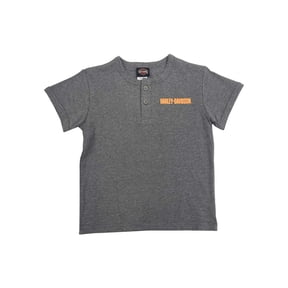 Harley-Davidson Little Boys' Eagle Knit Henley Short Sleeve Shirt, Gray (6/7), Harley Davidson