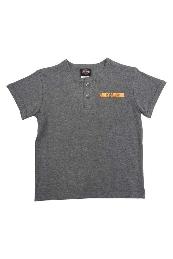 Little Boys' Eagle Knit Henley Short Sleeve Shirt, Gray (6/7), Harley Davidson