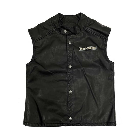 Harley-Davidson Little Boys' Embroidered Patches Snap Faux Leather Vest (4/5), Harley Davidson
